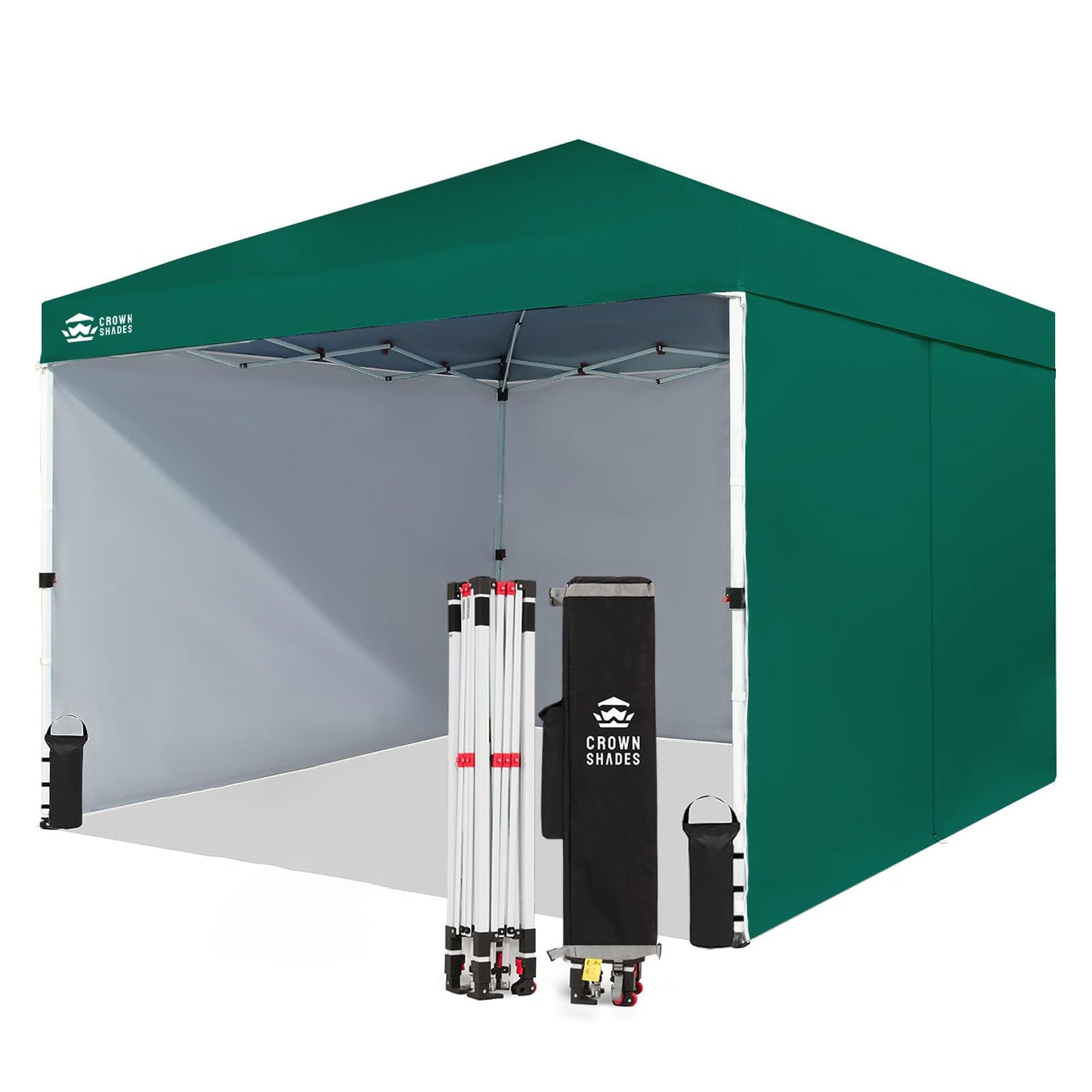 CROWN SHADES 10X10 Commercial Instant Canopy Pop Up Tent with Center Lock, 300D Fabric, 4 Sidewalls, Sto'N Go Bag, Forest Green