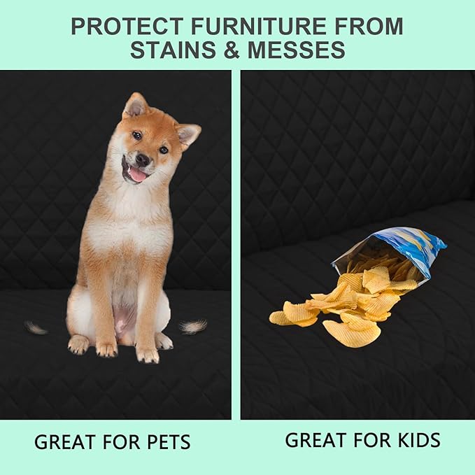 Reversible Sofa Covers Couch Cover Furniture Protector for Dogs Elastic Straps Water Resistant(Sofa,Black/Black)
