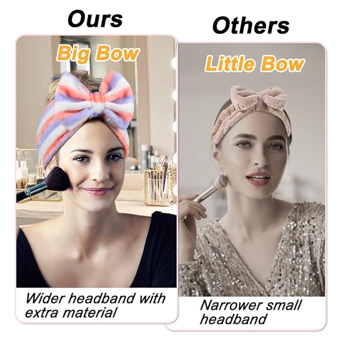 Shintop Women Fashion Lovely Soft Carol Fleece Bowknot Bow Makeup Cosmetic Shower Elastic Hair Band Hairlace Headband (Purple Stripe)