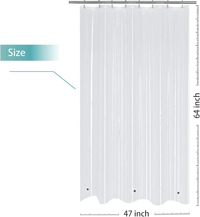 Mrs Awesome RV Stall Shower Curtain Liner with 3 Magnets 47 x 64 inch, Waterproof Thick PEVA Shower Liner for Bathroom 47x64, Clear