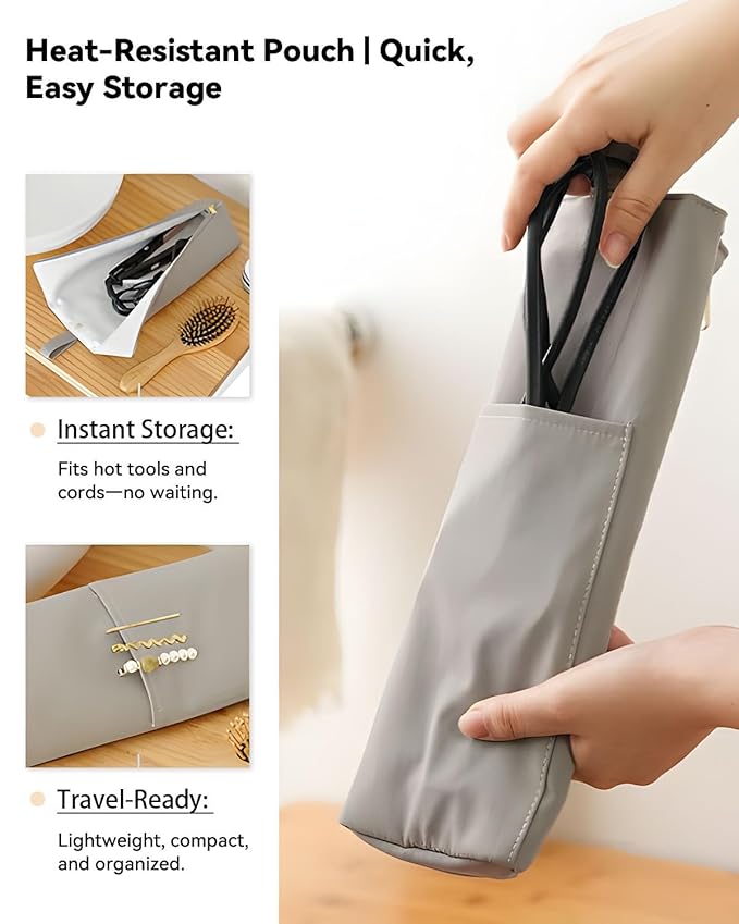 Holder & Mat for Curling Iron Flat Iron, Heat Resistant Hot Hair Tool Travel Bag Case (dark grey)
