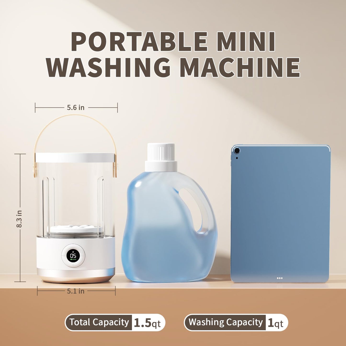 Asa Vea Portable Mini Washing Machine – Compact Small Washer for Underwear, Socks, Baby Clothes – Rechargeable Travel Washing Machine with 5/15 Min Modes, Type-C Charging