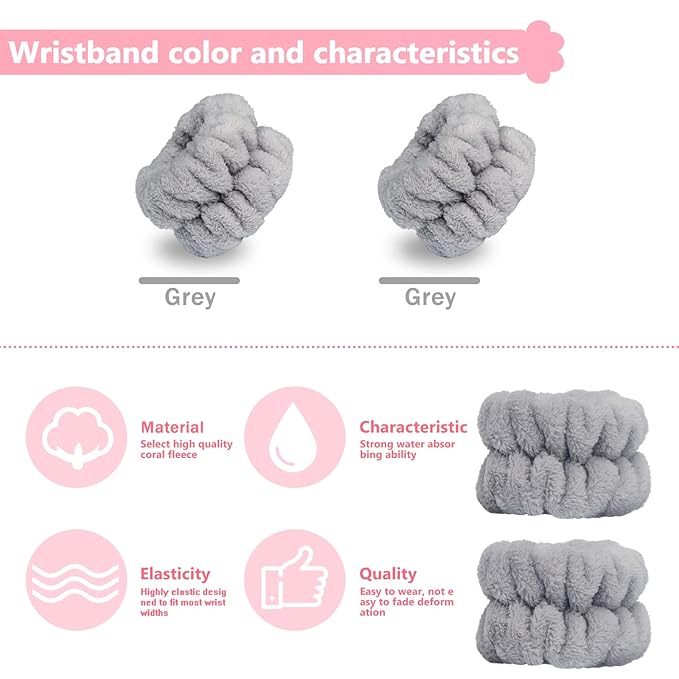 2pcs Wrist Bands for Washing Face, Microfiber Face Washing Wristbands, Arm Wrist Towels, Spa Face Wash Wristbands, Stretchy Absorbent Wash Band for Woman Children
