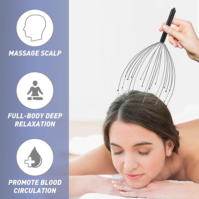 Head Massager Back Scratcher, 20 Fingers Head Scratcher Scalp Massager & Back Scratcher for Men Women, Christmas Gift Stocking Stuffers for Deep Relaxation, Hair Stimulation