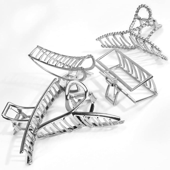 Large Metal Butterfly Hair Clips with Teeth - Big Jaw Grip Clamps for Thick Hair, Non-Slip Silver Clamps for Women