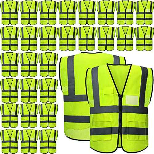 JaGely 6 Pack Reflective Safety Vests with Pockets, High Visibility Mesh Construction Vest for Men Women, Neon Yellow, Size L