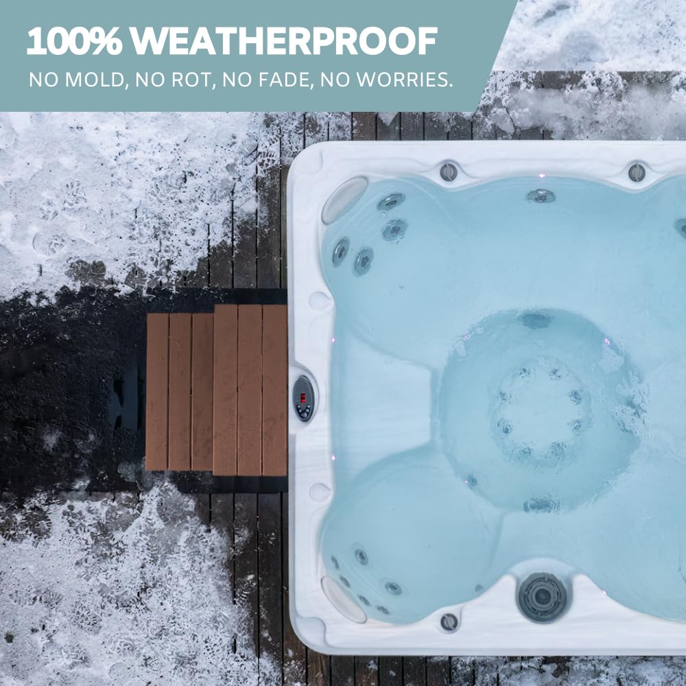 DENKOE Hot Tub Steps - Wood Looking Plastic - 100% Waterproof - Brown Non Slip, Heavy Duty, Multi Use as Porch Steps, Hot Tub Stairs, Outdoor Stairs, Fits Any Spa Size