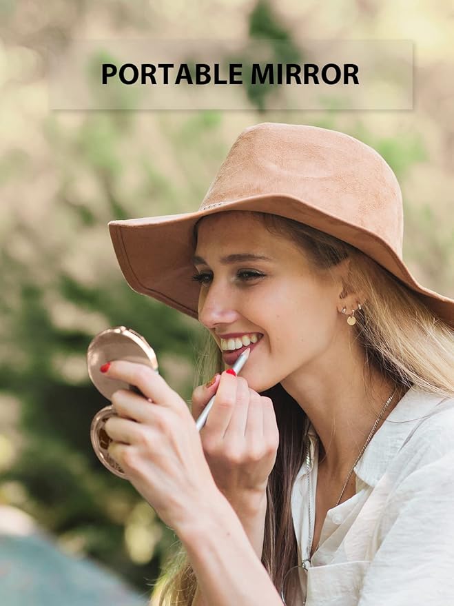 Compact Mirror for Purse, Set of 24 Double-Sided 1X/2X Magnifying Metal Pocket Makeup Mirrors(Round, Rose Gold)