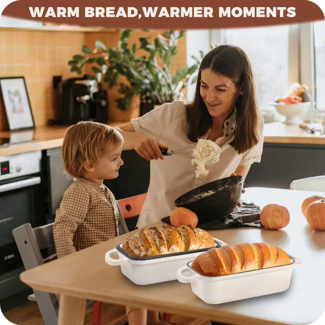 Articasting Cast Iron Bread Loaf Pan with Lid, Loaf Pans for Baking Bread 9x5, Enameled Bread Pans for Homemade Bread, Sourdough, Set of 2 (Cream White)