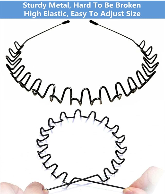 bodbop Metal Hair Band for Men Headband Women Bands Unisex Black Wavy Spring Outdoor Sports Headbands Men's Hoop Clips Accessories Simple Elastic Non Slip Head Headwear