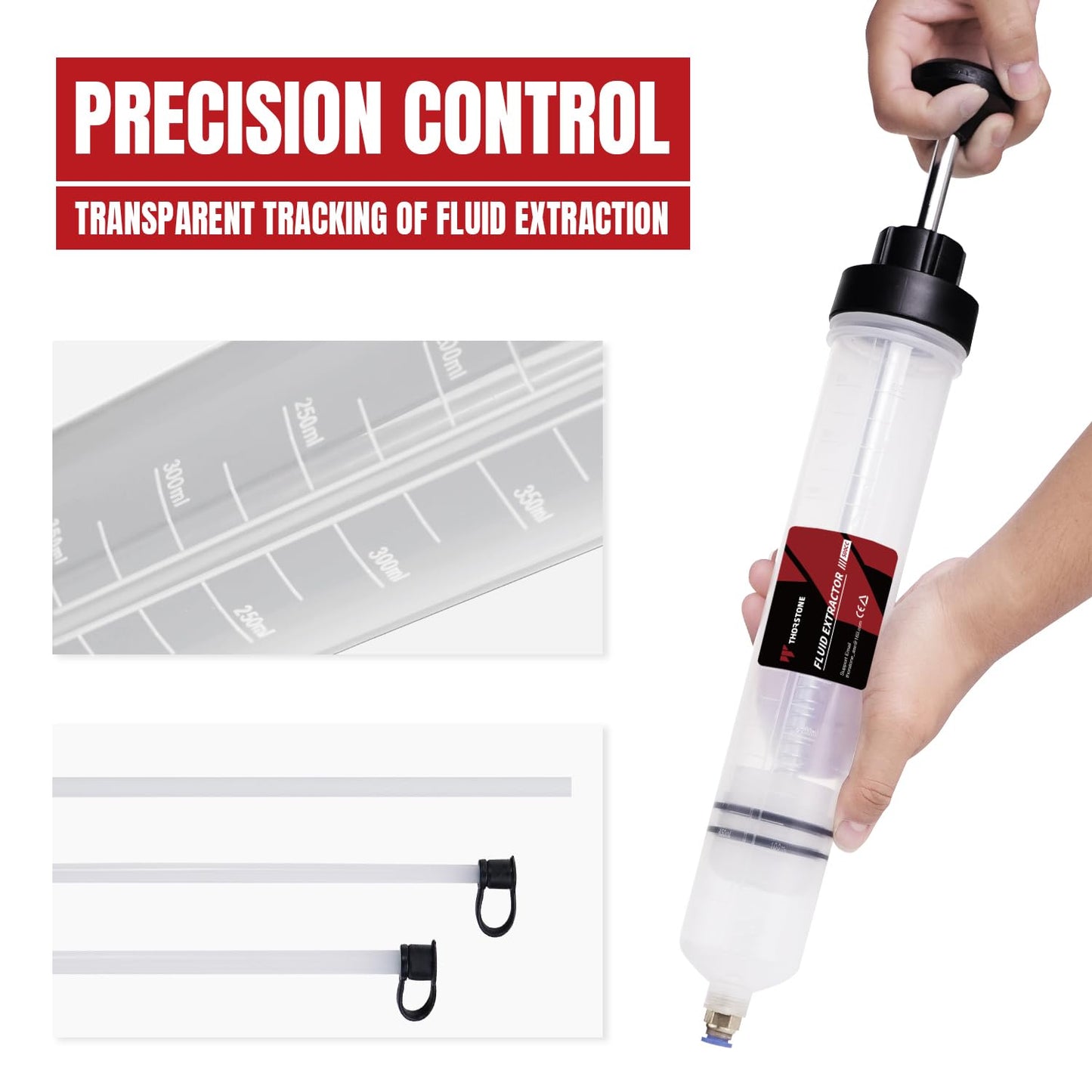 Thorstone 500cc Automotive Fluid Extractor Pump, Manual Oil Change Syringe with 50cm Rubber Hose & 2pcs 22cm PVC Suction Tubes