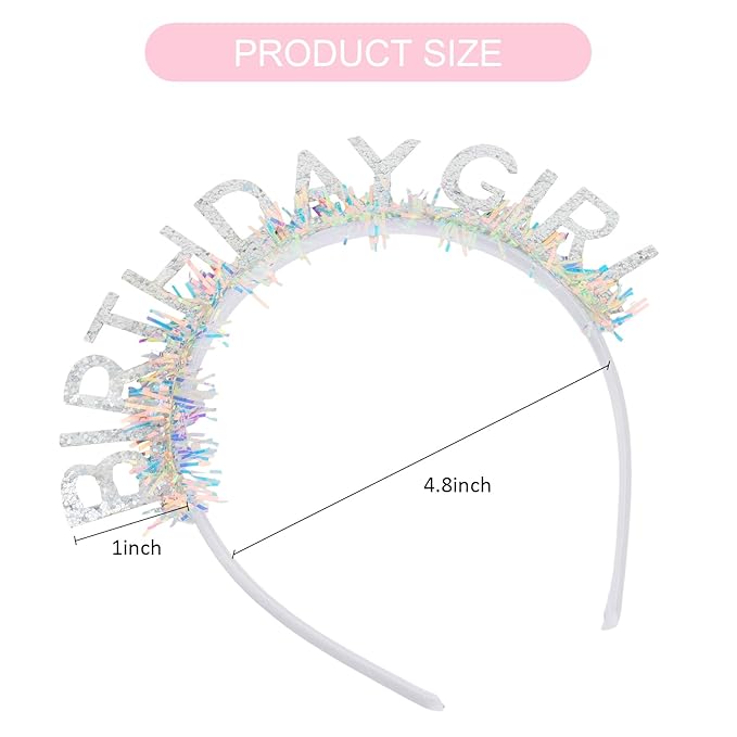CIEHER Birthday Girl Headband Crown for Women Girls - Silver