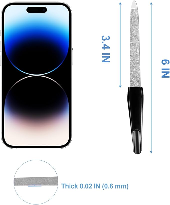 Metal Nail Files Made of Stainless Steel with Sharp Pointed Tip Non Slip Handle, Double Sided Sapphire Grit for Natural Nails Fingernails Toenail limas de uÃÂ±as metÃÂ¡licas Color Black (6 Pcs)