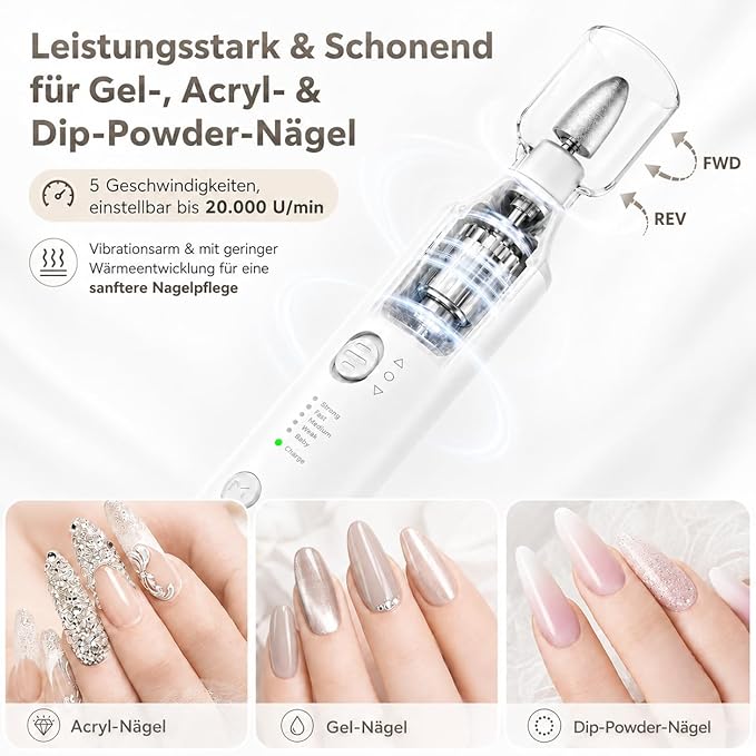 Professional Manicure Pedicure Kit, Electric Nail File Set,5 Speeds Hand Foot Care Tool for Nail Grind Trim Polish, Wider Grinder for Thick Nails, for Men Women Seniors