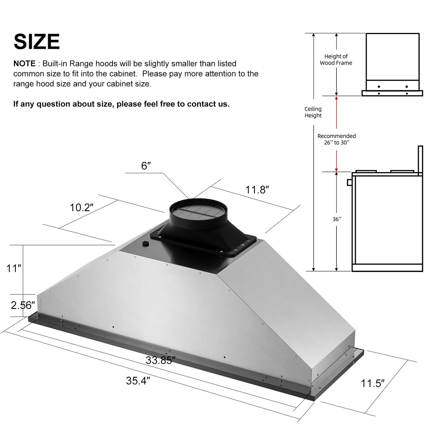 BRANO Range Hood Insert 36 Inch, 900 CFM Voice/Gesture/Touch Control Build-in Kitchen Hood Vent with 4 Speed Exhaust Fan, Memory Mode, Adjustable Lights, Ducted/Ductless Convertible