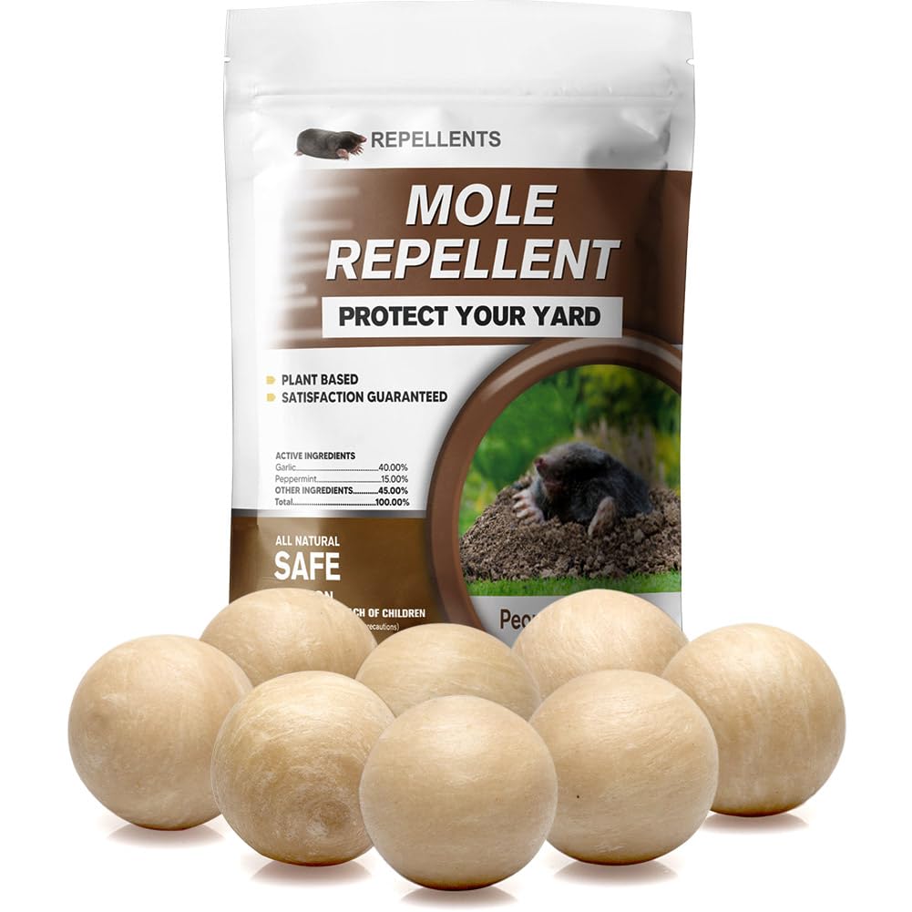 KQCWKH Mole Repellent for Lawns, Mole and Vole Repellent Outdoor, Gopher Repellent, Groundhog Repellent Outdoor, Armadillo Repellent, Mole Deterrent for Yard, Lasts Up to 3 Months, 8 Balls