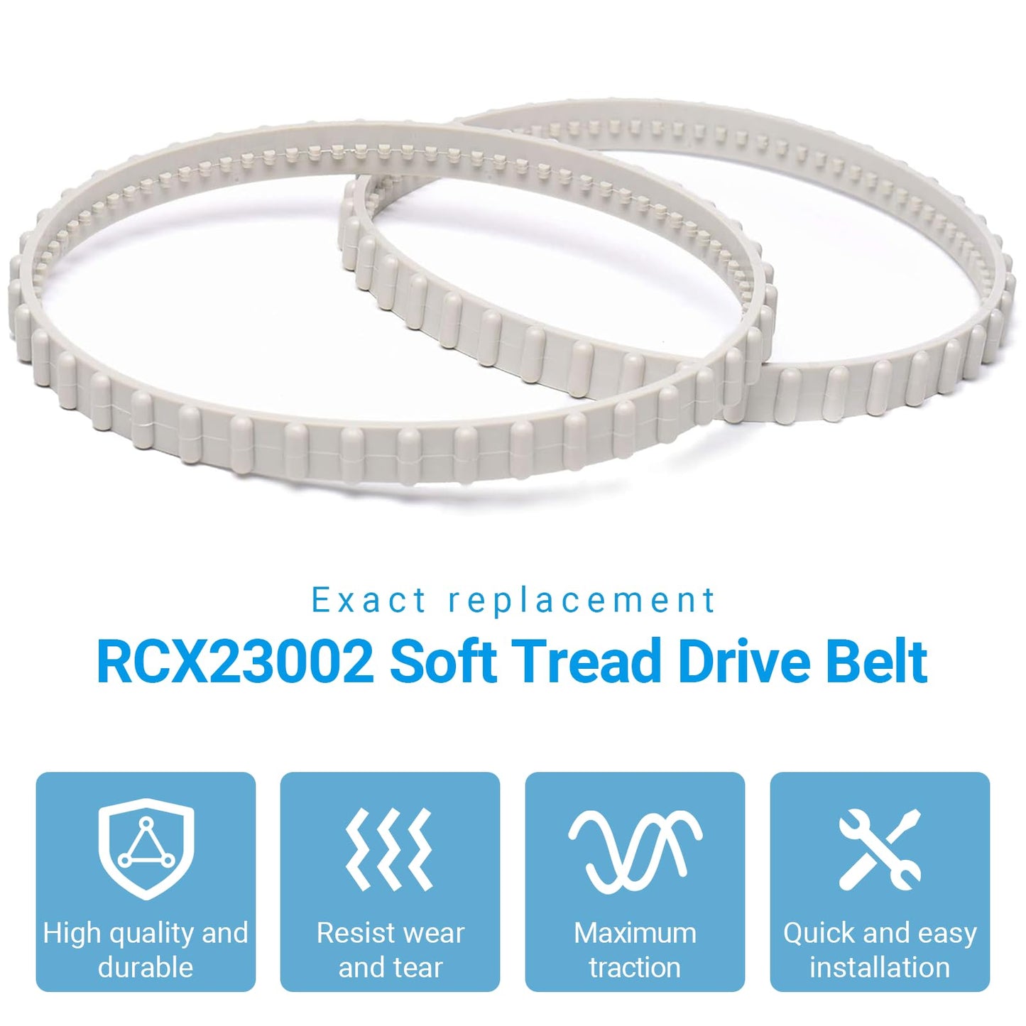 (2 Pack) AR-PRO RCX23002 Replacement Soft Tread Drive Belt - Premium, Heavy-Duty Rubber Pool Cleaner Parts | Compatible with Aquavac Tiger Shark (Plus and QC) and SharkVac Pool Cleaners