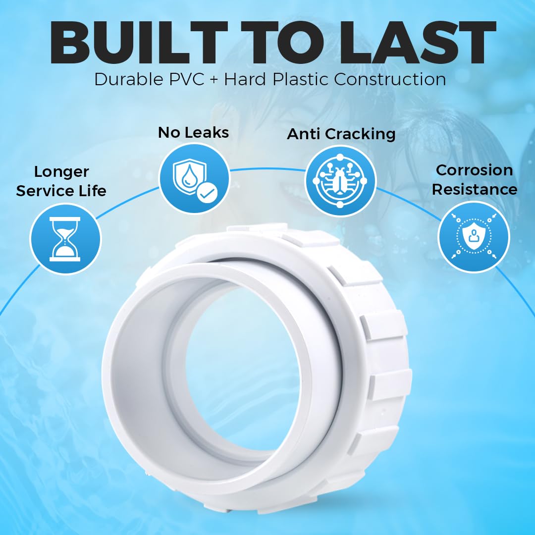 Salt Cell 2" Union Replacement Kit for Only Hayward & Goldline Chlorine Generators - Durable PVC GLX-Cell-Union Connector for Pool Pump Spa Connections - Includes Unions, Nuts and O-Rings - 2 Pack