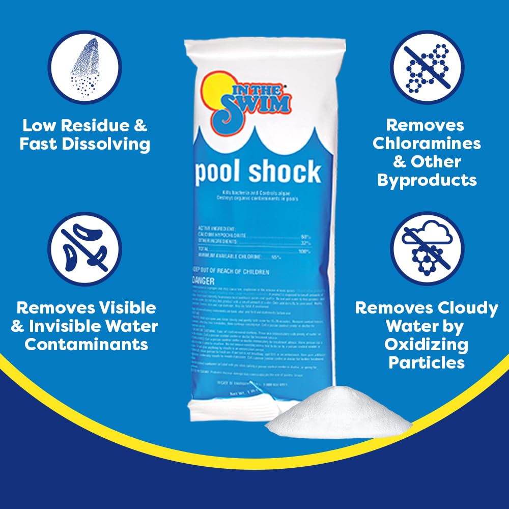 In The Swim Chlorine and Shock Bundle for Sanitizing Swimming Pools – Includes 25 Pound Bucket of 3 Inch Stabilized Chlorine Tablets and 12 x 1 Pound Bags of 68% Cal-Hypo Pool Shock