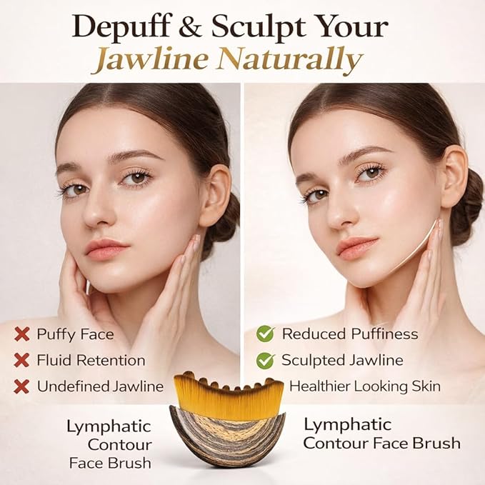 Lymphatic Contour Face Brush Lymphatic Drainage Face Brush for Jawline Sculpting & Double Chin Reduction, Soft Bristle Facial Dry Brush for Face & Neck, Anti-Puffiness Contour Massage Tool