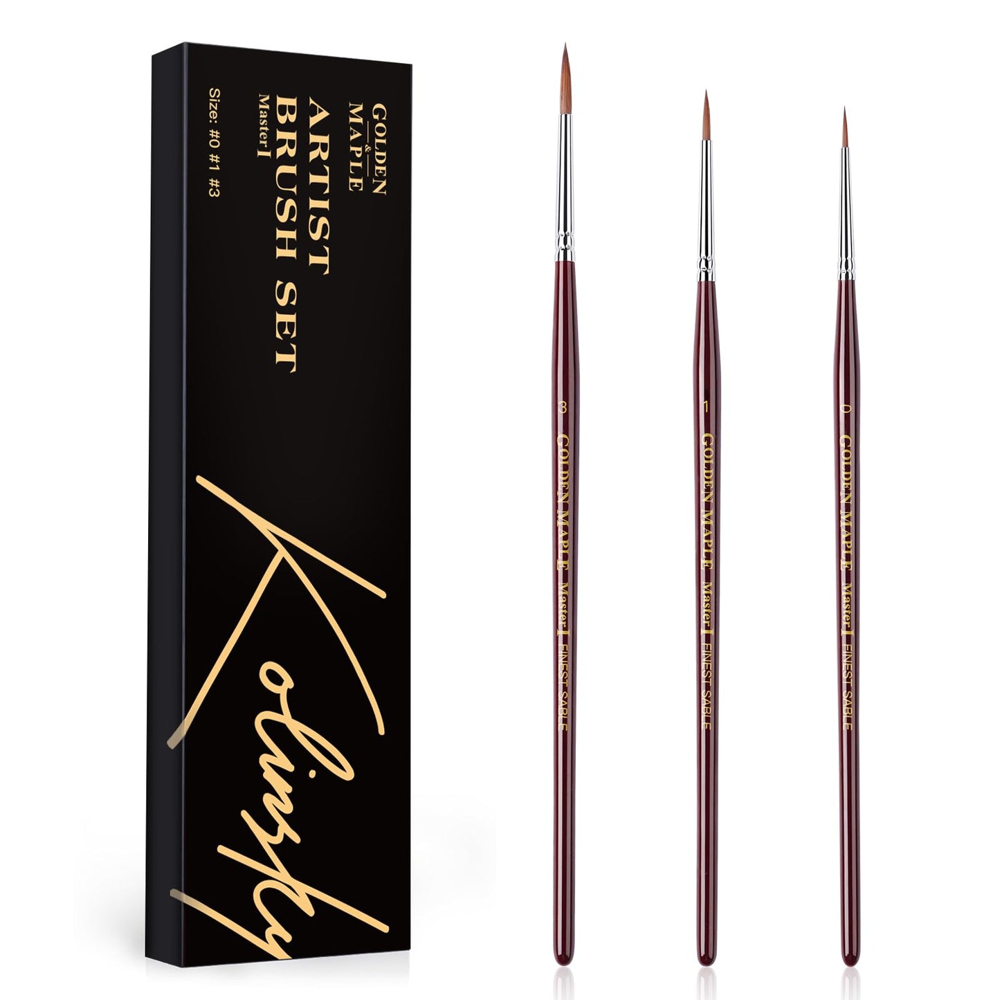 Golden Maple Kolinsky Sable Miniature Paint Brushes, Professional Detail Paint Brushes Round Point Paint Brush for Models, Watercolor Details, Figures & Gouache Painting - Size 0, 1, 3