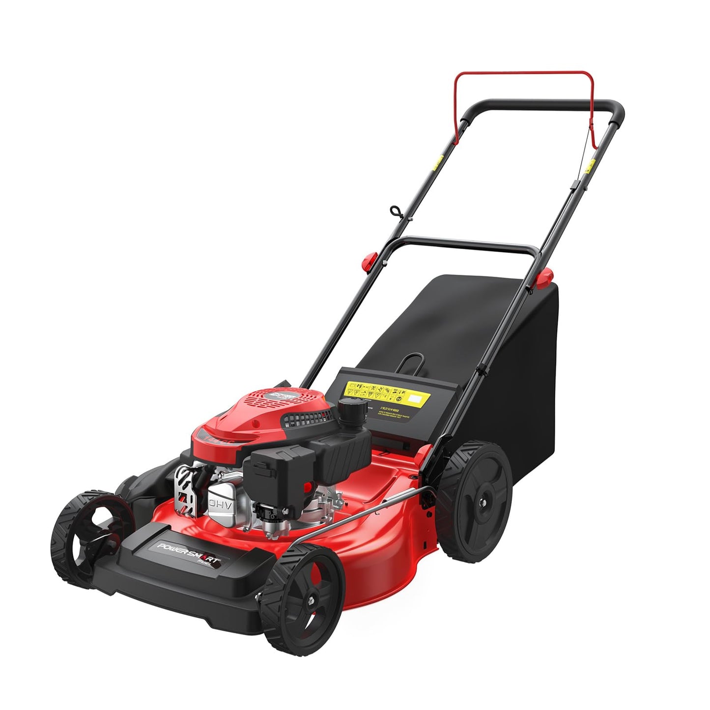 PowerSmart EasyGlide 21-Inch Gas Lawn Mower, 144cc 4-Stroke OHV Engine, Push Walk-Behind, 3-in-1 Mulch/Bag/Side Discharge, Steel Deck, 6 Height Adjustment