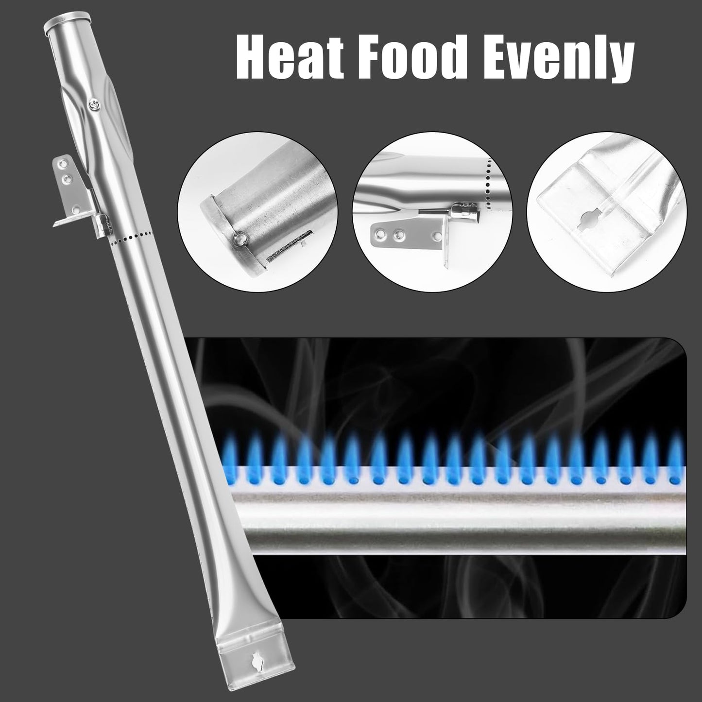 Uniflasy Grill Replacement Parts Kit for Nexgrill 720-0864M, 720-0864 & Evolution 2 Burner Gas Grill – Cast Iron Cooking Grates 17" x 8 3/4", Stainless Steel Burners, Heat Plates & Igniters