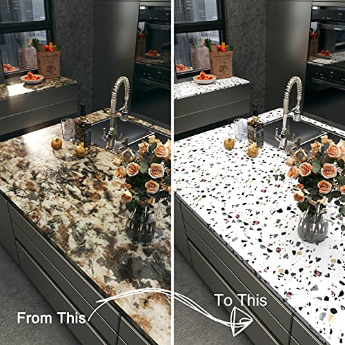 Decotalk Terrazzo Contact Paper for Countertops Waterproof Terrazzo Peel and Stick Wallpaper Countertop Contact Paper Removable Vinyl Wallpaper for Kitchen Decorative Matte Granite Vinyl Wrap 12"x120"
