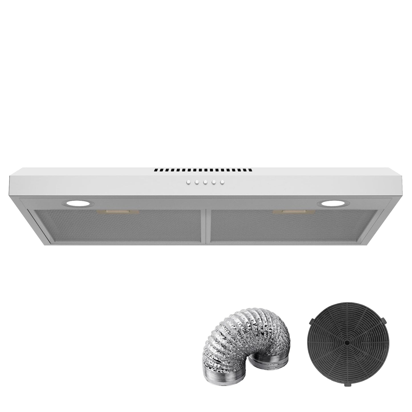 GRACEALL 30 Inch Under Cabinet Range Hood - Ductless Vent Hood Convertible to Ducted, Stainless Steel Kitchen Stove Extractor, Oven Exhaust Fan with Reusable Aluminum Filters and Charcoal Filter