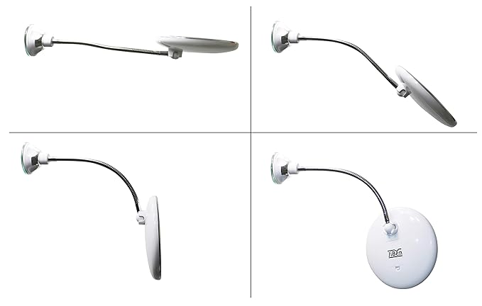 JiBen Flexible Gooseneck LED Lighted 10X Magnifying Makeup Mirror with Power Locking Suction Cup and 360 Degree Swivel, Portable Cordless Travel and Home Bathroom Vanity Mirror