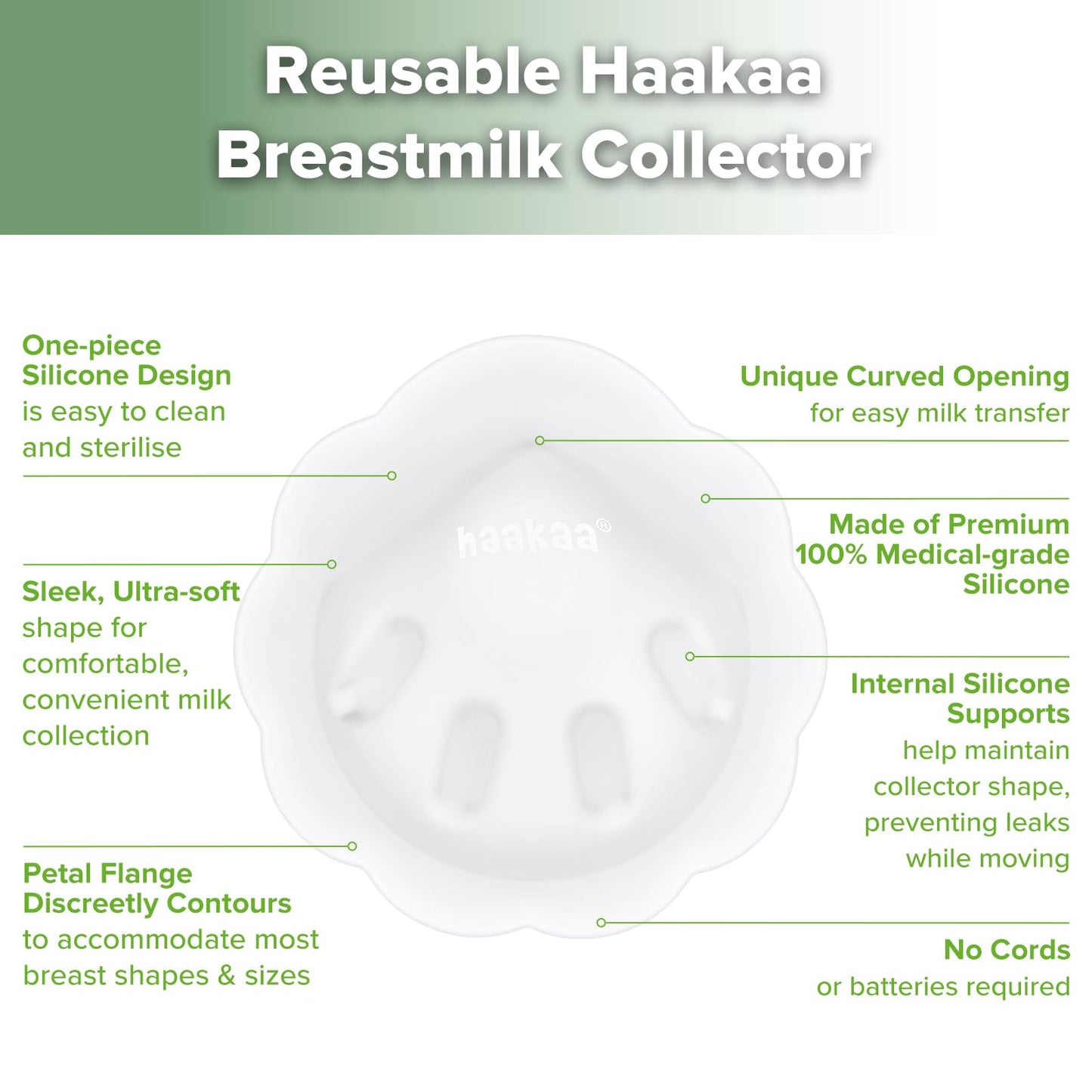 haakaa Petal Soft Silicone Milk Collector丨Discreet Leak-Protection Breast Milk Saver, Reusable Breast Shells Milk Collection Cup for Breastfeeding with Cleaning Brush- 2PCS