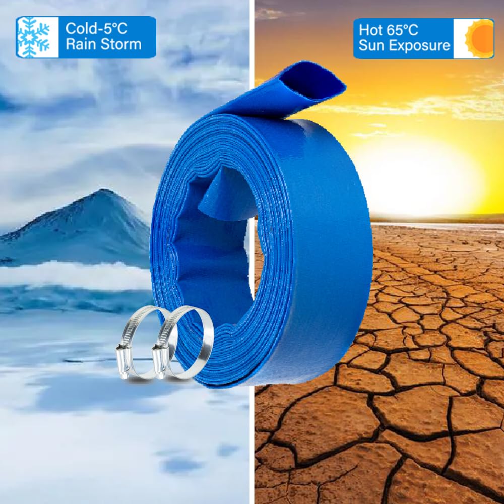 NUDAOS 2" x100 FT, Pool Backwash Hose, Heavy-Duty PVC Hose, Lay Flat Discharge Hose, Weatherproof Burst Resistant for Water Transfer, Sump Pump, Pool Filter, Pool Drain，with 2 Clamps