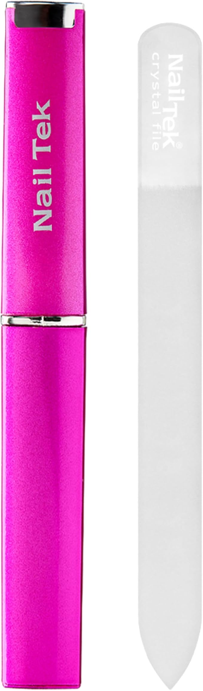 Nail Tek Crystal File - Glass Nail File with Case, Durable and Gentle for Healthy Nails and Cuticles - Travel-Friendly Design, Fuchsia, Medium 5"