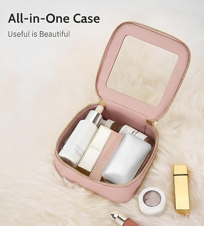 Aveniee Mini Clear Makeup Bag, Small Cosmetic Bags Travel Toiletry Pouch Organizer, TSA Approved Make up Case with Zipper, Car Bag for Essentials,Dusty Pink