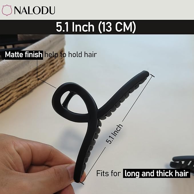 5 Inch Hair Claw Clips Extra Large No Slip Big Matte Jaw Butterfly Clip for Thin Fine Thick Hair Women, 2 Pack Black