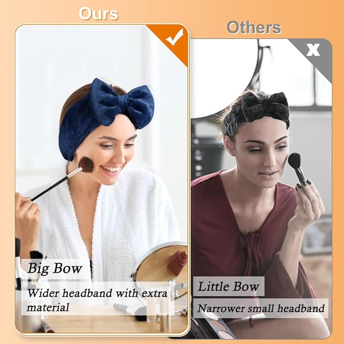 Shintop Face Wash Headband, Soft Spa Headband Carol Fleece Makeup Headwear with Cute Bow Elastic Hairband for Skincare Facial Mask ShowersÃ¯Â¼ÂNavy blueÃ¯Â¼Â