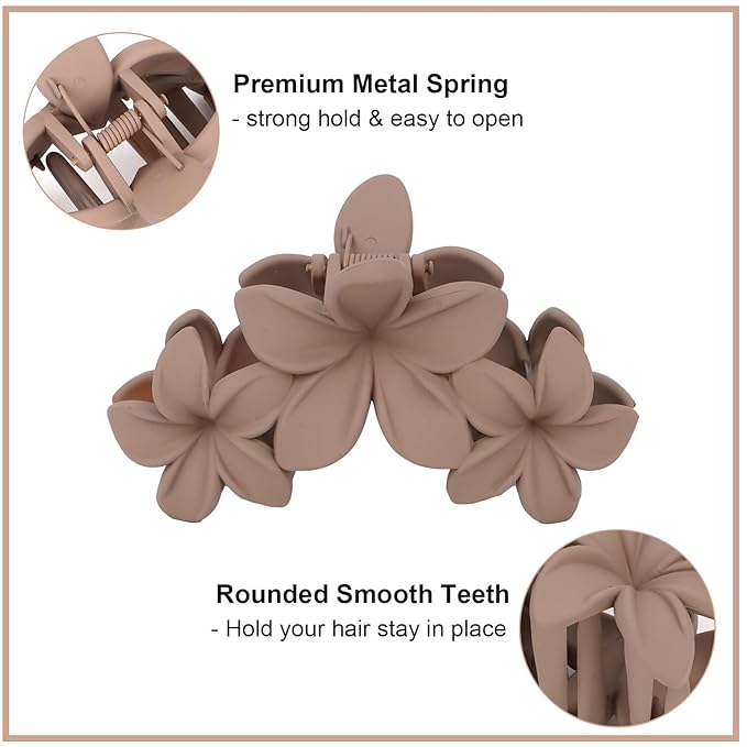 Ondder 4 Pcs Flower Large Matte Non-Slip Claw Hair Clips for Women and Girls - Thick Hair Strong Hold Jaw Clips and Accessories