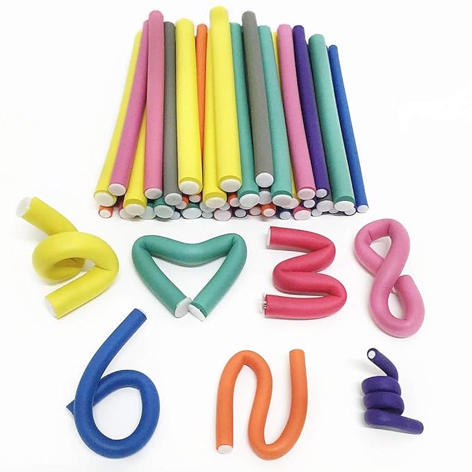 Pinkiou Hair Curlers Rollers Flexi Rods 42 Pack - Heatless Hair Curlers with Bag, 7 Sizes Flexible Curling Rods Set for Short Long Hair, No Heat Bendable Curling Rods