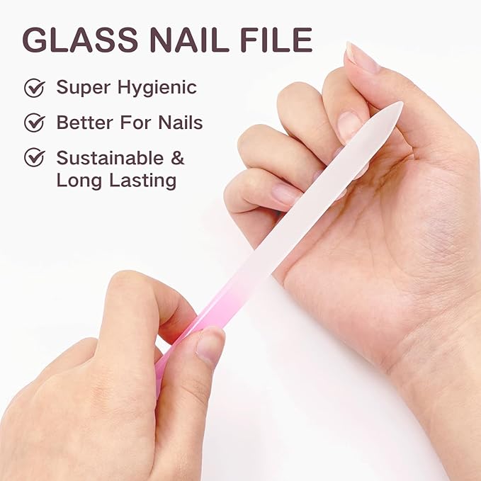 Glass Nail Filer with Case, for Natural Nails Double Sided Crystal Nail Files, Glass Fingernail File Stocking Stuffers for Women Girls Gifts
