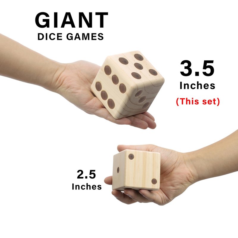 Giant Wooden Yard Dice Set - Outdoor Lawn Games for Adults and Family, 3.5 Inch Solid Pine Wood, Backyard Camping Tailgating Set with Scorecards and Carry Bag