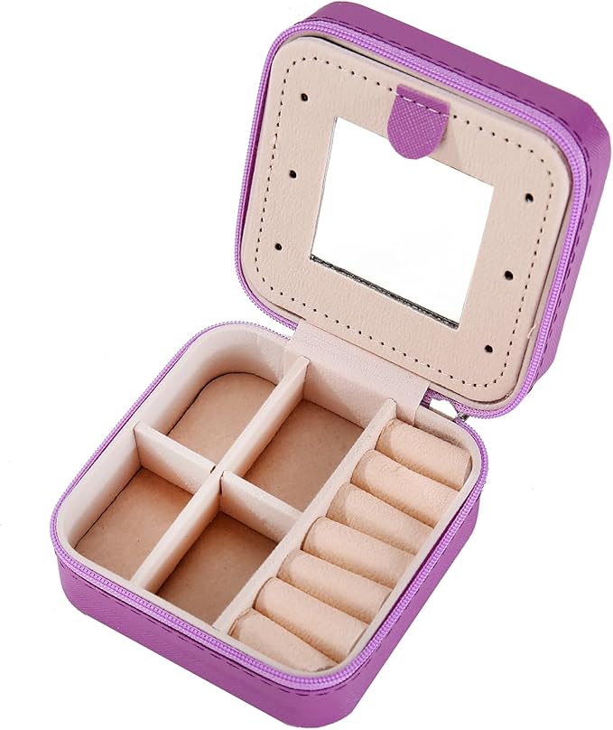 KElofoN Travel jewelry case Travel jewelry box Travel Jewelry Organizer Small Jewelry Organizer Box Gift for Girls Women with Mirror(Purple)