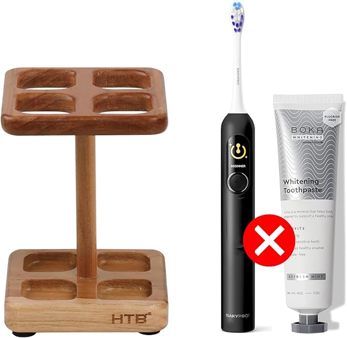 HTB Toothbrush Holders for Bathrooms,Teak Toothbrush Organizer Storage for Countertop,Tooth Brush Stand for Makeup Brush,Razor,Bathroom Accessories
