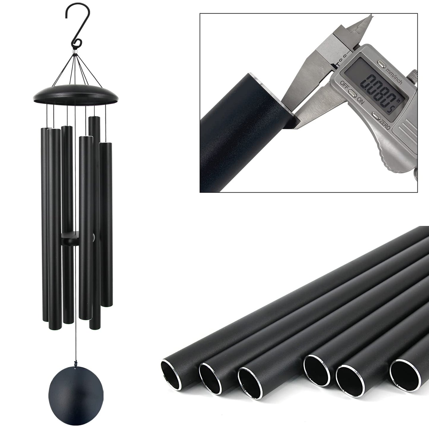 ASTARIN 45 in Memorial Wind Chimes Large with 6 Heavy Tubes, Large Deep Tone Wind Chimes Outdoor for Garden Hanging Décor,Sympathy Gifts. Black