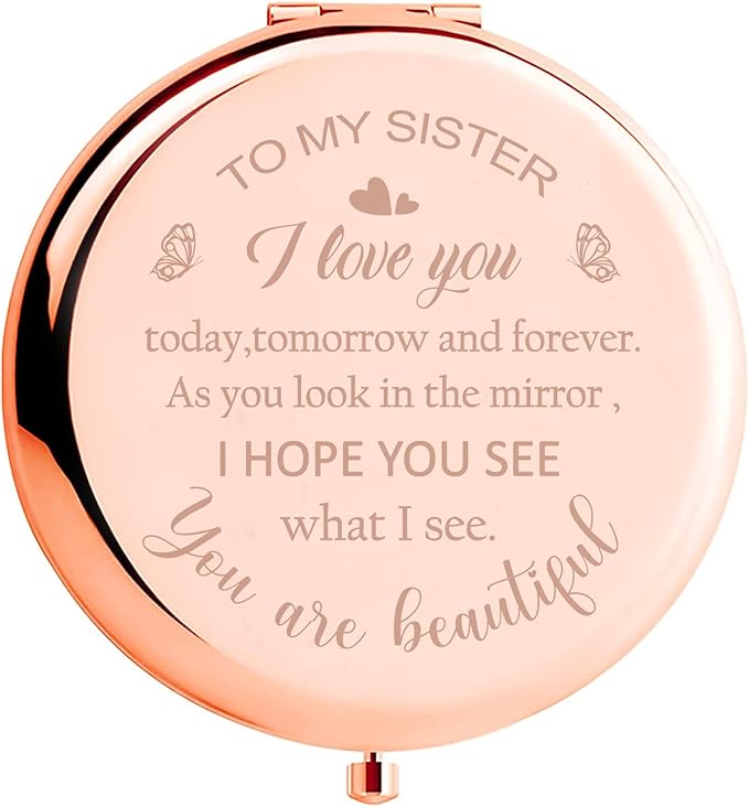 Sister Birthday Gifts Compact Mirror, Sisters Gifts from Sister, Birthday Gifts for Sister from Sister Brother Friend for Her