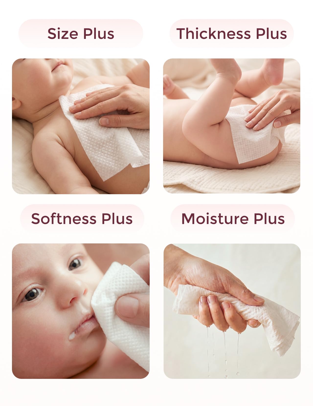 Momcozy Baby Wipes Plus Wipes –Size, Thickness, Moisture, Softness & Scenario Plus, 99% Water-Based Wet Wipes, Unscented & Hypoallergenic, Gentle for Sensitive Skin, 720 Count (12 Packs)