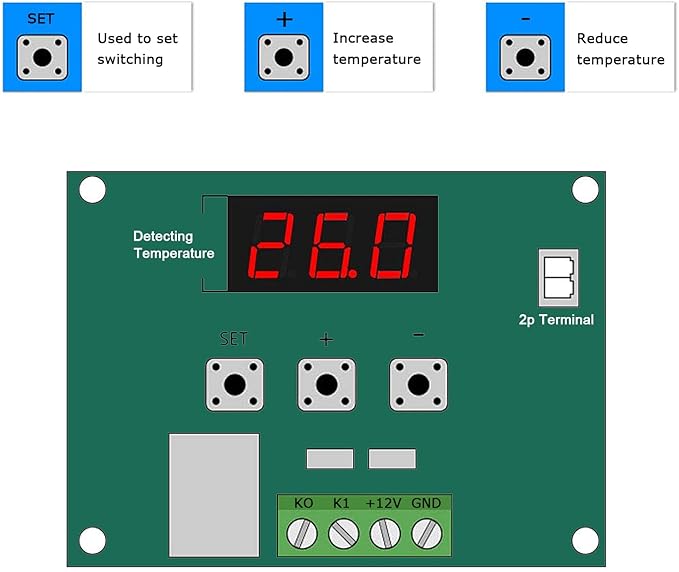 AEDIKO 2pcs W1209 DC 12V Digital Temperature Controller Board Digital Display Thermostat -50-110°C Electronic Temperature Temp Control Module Switch with Waterproof Case