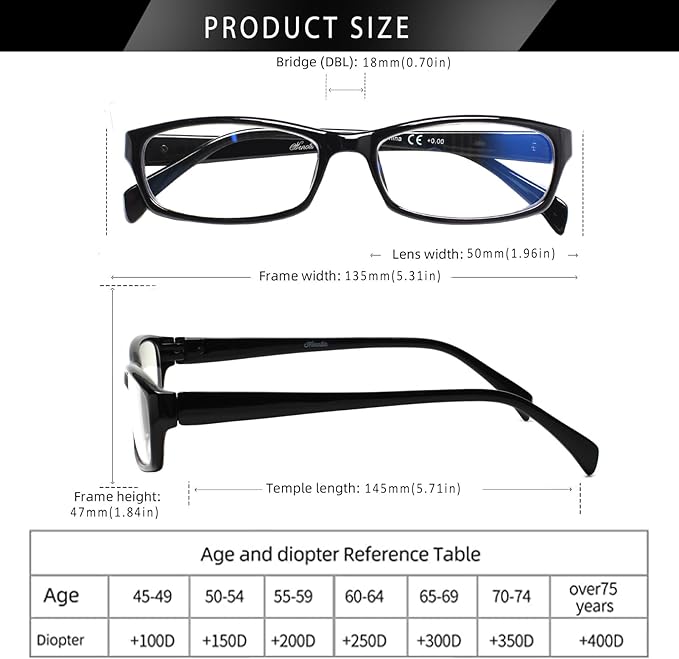 Henotin 6-Pack Reading Glasses Blue Light Blocking Anti Eyestrain Computer Reading Glasses for Women and Men Readers (Transparent White, 2.00, Diopters)