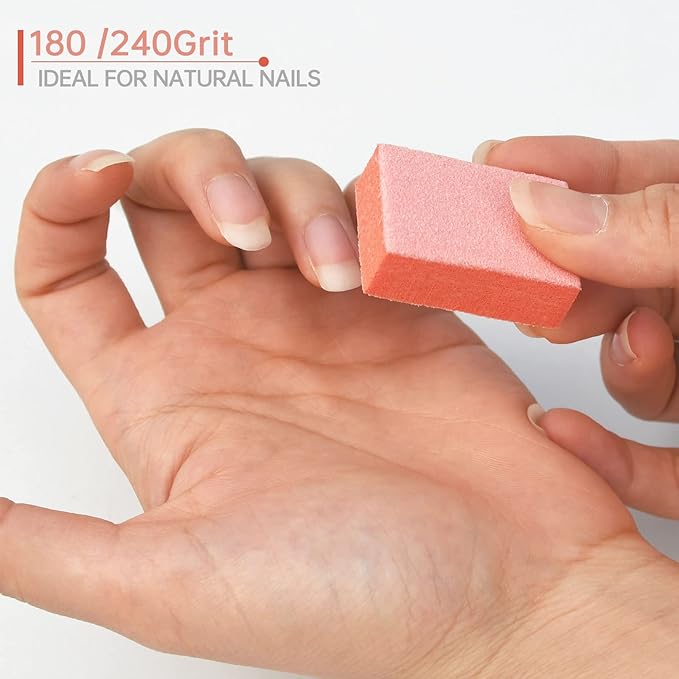 Maryton Mini Nail Buffer Blocks - 180/240 Grit Professional Salon Orange Buffers - Buff Nails Prior to Application of Gel Polish, Acrylic, 50 Count