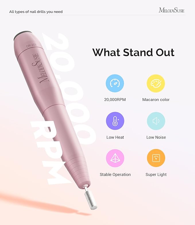 MelodySusie Pen-Shaped Portable USB Nail Drill, PC120I 20000RPM Electric Nail File with Compact Design for All Nail Care, Manicure Polishing, Shaping & Gel Removal at Home for Beginners