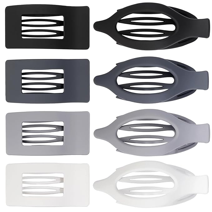 8Pcs French Flat Hair Clips for Women 2 Styles Claw Clips for Girls Matte Flat Hair Claw Clips for Thin and Thick Hair Large Non-slip Strong Hold Hair Accessories for Women (Grey)